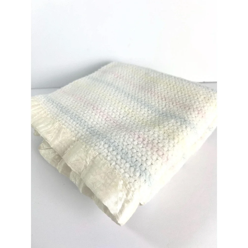 Vintage Chatham Acrylic Baby Blanket Waffle Weave Pastel Stripe Silky 